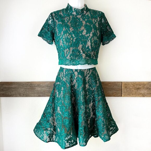 My‎ Michelle Green Sequin 2 Piece Cocktail Dress Prom Lace 11 - Picture 1 of 9